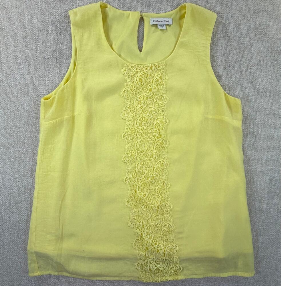 Coldwater Creek Women's Yellow Large Sleeveless Lace Layering Tank Blouse Top